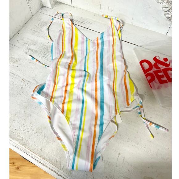 NWT Solid & Striped The Lynn Open Back One Piece Watercolour Stipe Marshmallow M - Picture 2 of 7